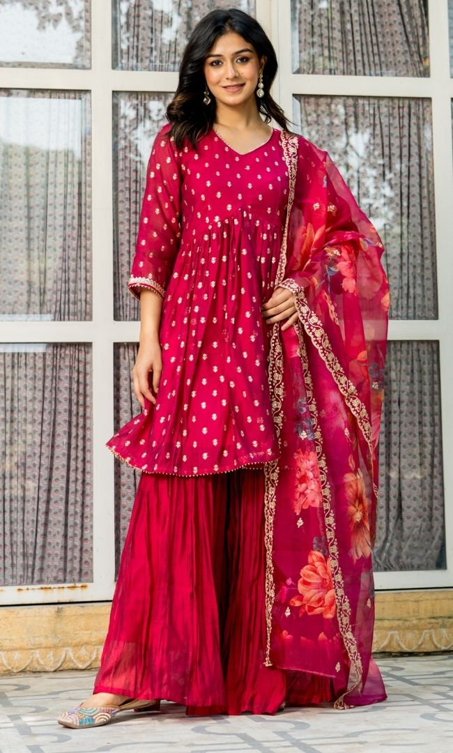 Rouge Pink Chanderi Sharara Set