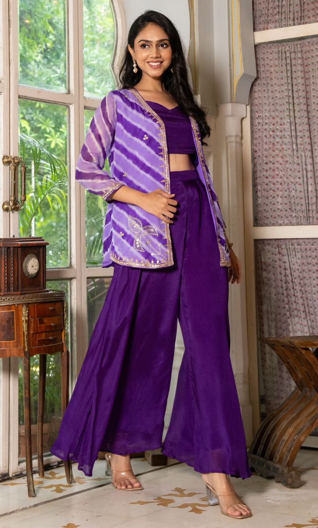 Purple Adaah Leheriya Set