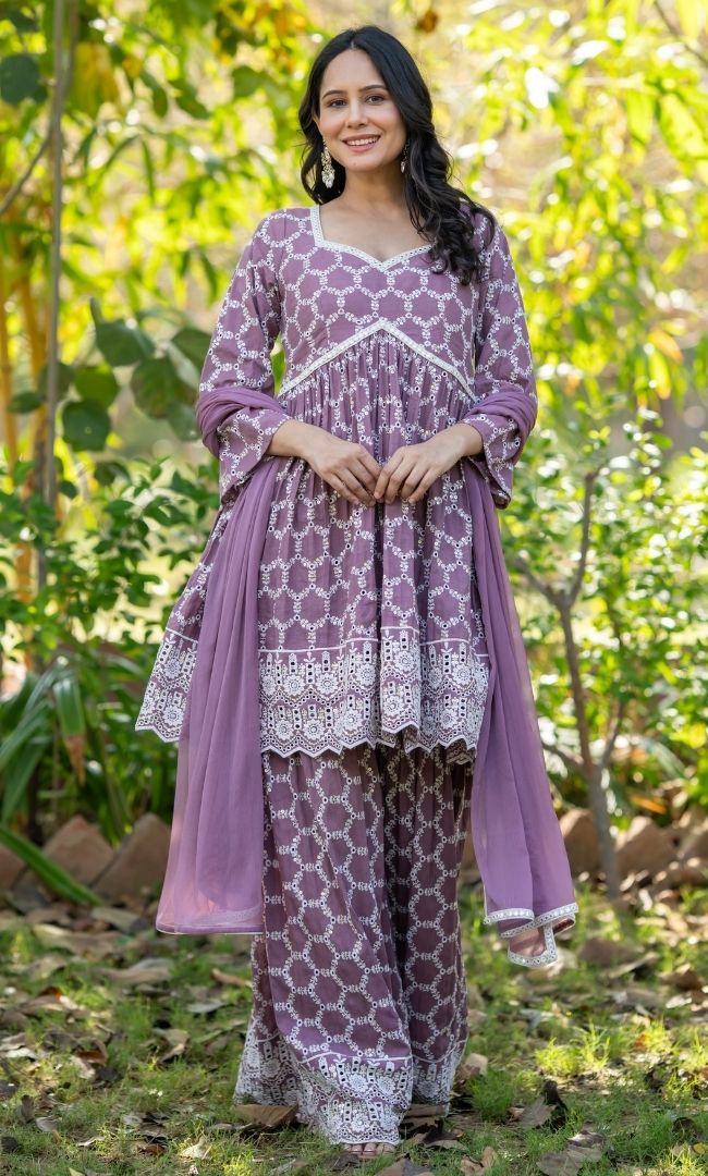 Mauve Chikankari Sharara Set
