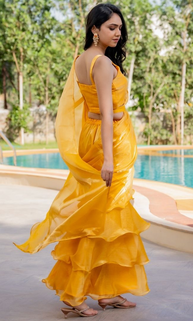 Perry Yellow Ruffle Saree
