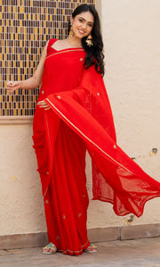 Scarlet Red Handwork Saree