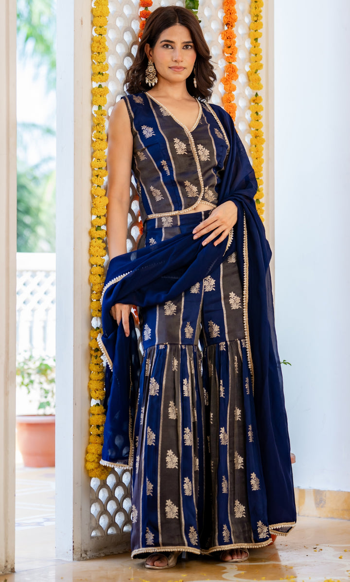 Blue Hour Brocade Sharara Set