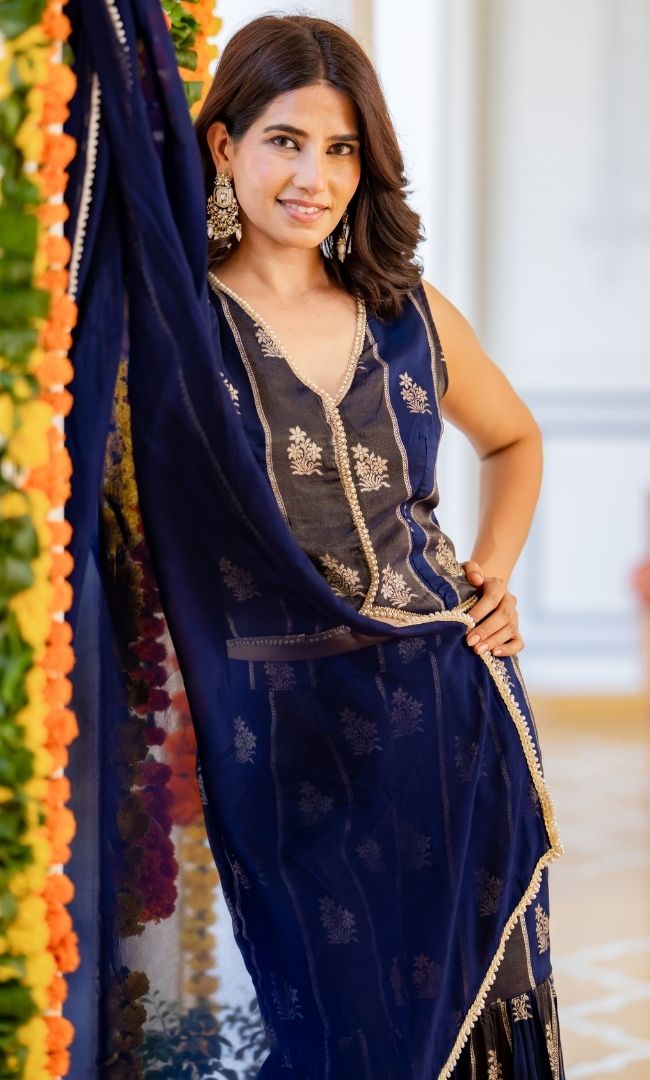 Blue Hour Brocade Sharara Set