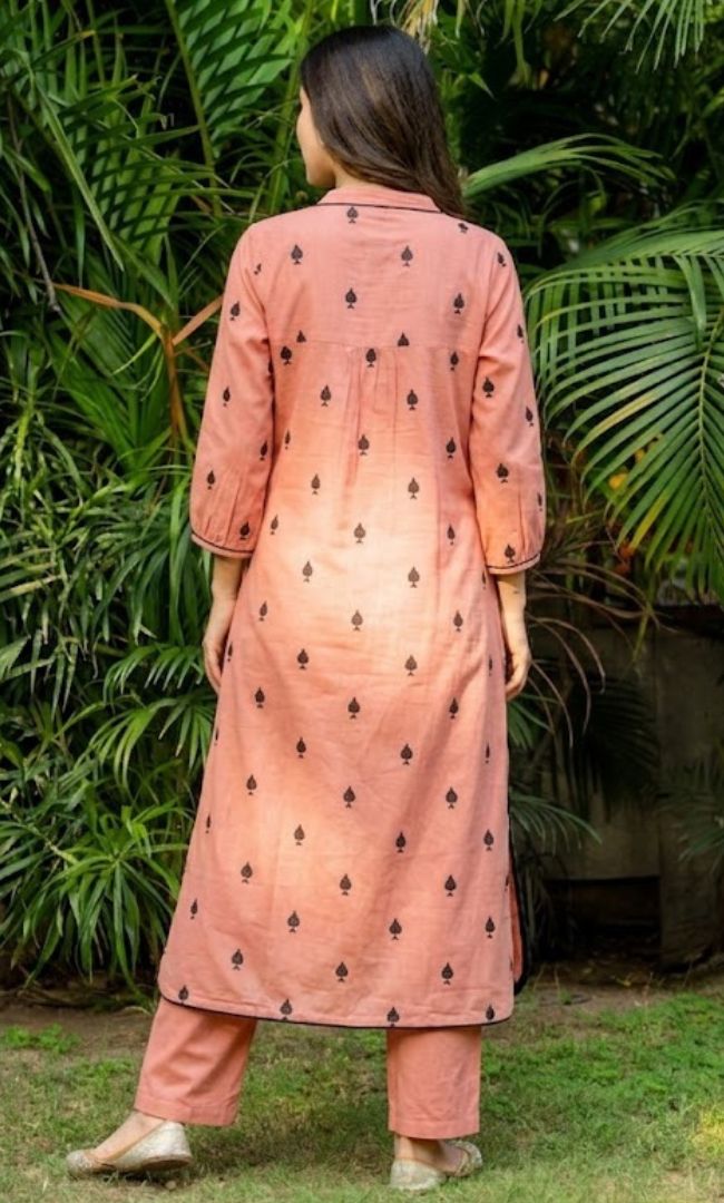 Peach Pikes Spades Cotton Kurta Set