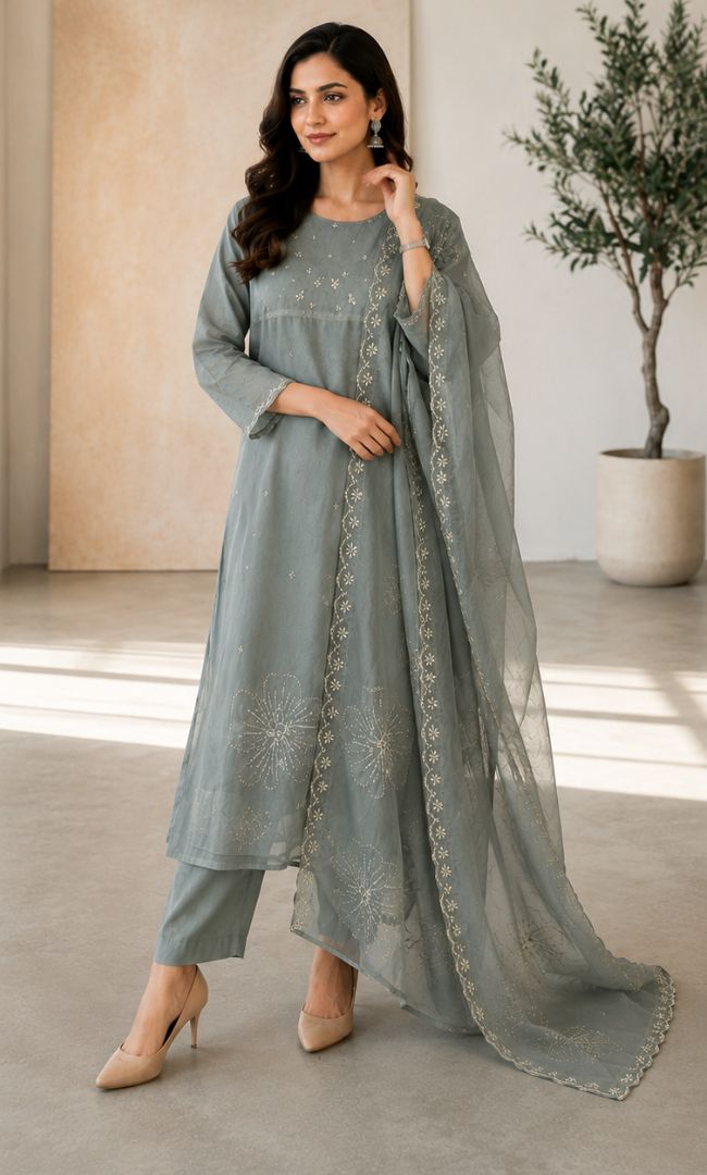 Sage Green Chanderi Suit Set