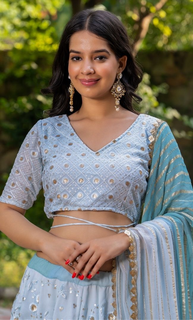 Ocean Blue Embellished Lehenga Set