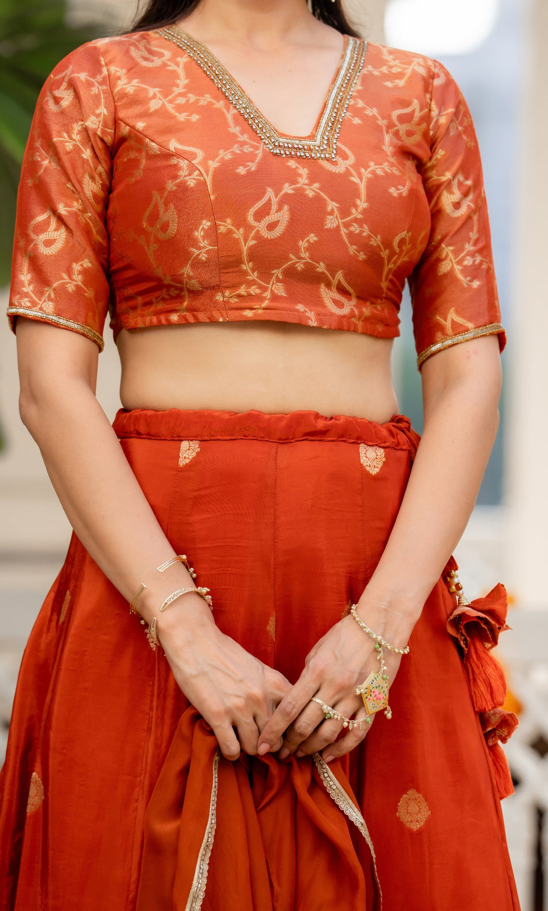 Rania Orange Brocade Lehenga Set