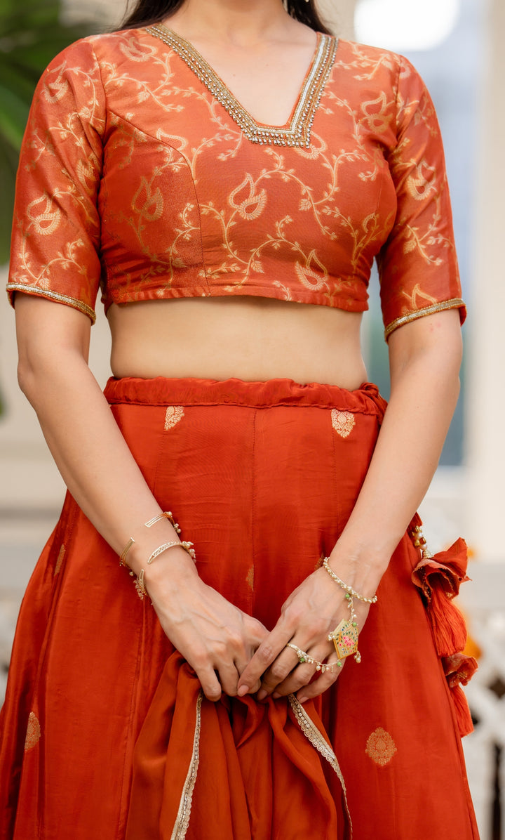 Rania Orange Brocade Lehenga Set