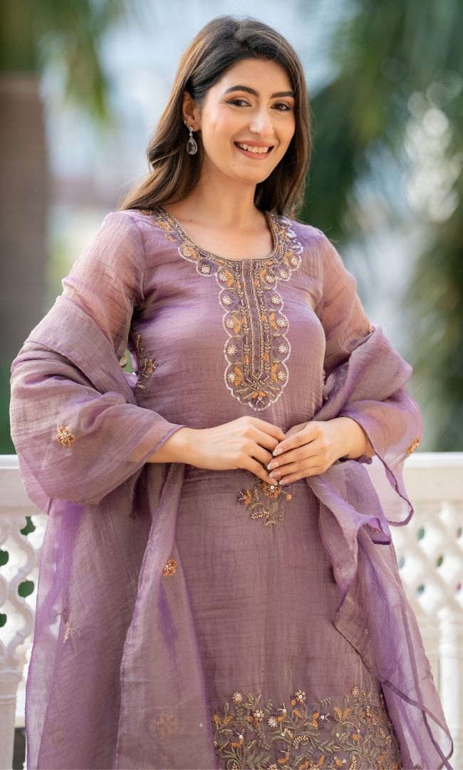 Aveline Purple Embrodiered Suit Set