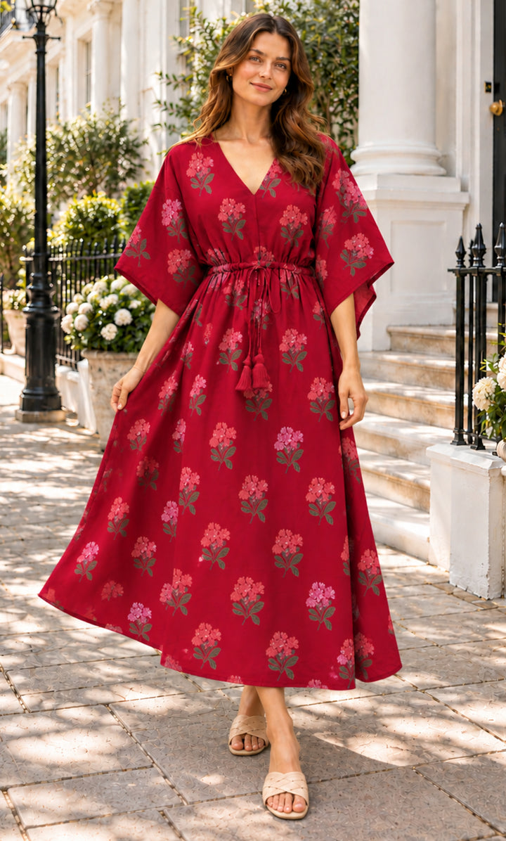 Crimson Rose Floral Kaftan