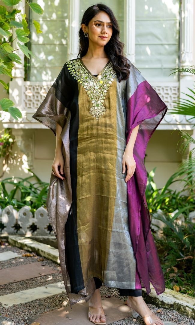 Zariya Sheen Black Kaftan Set