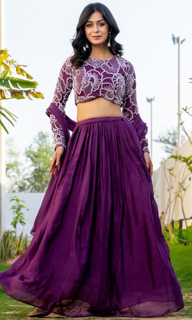 Saeed Burgundy Beads Skirt Set