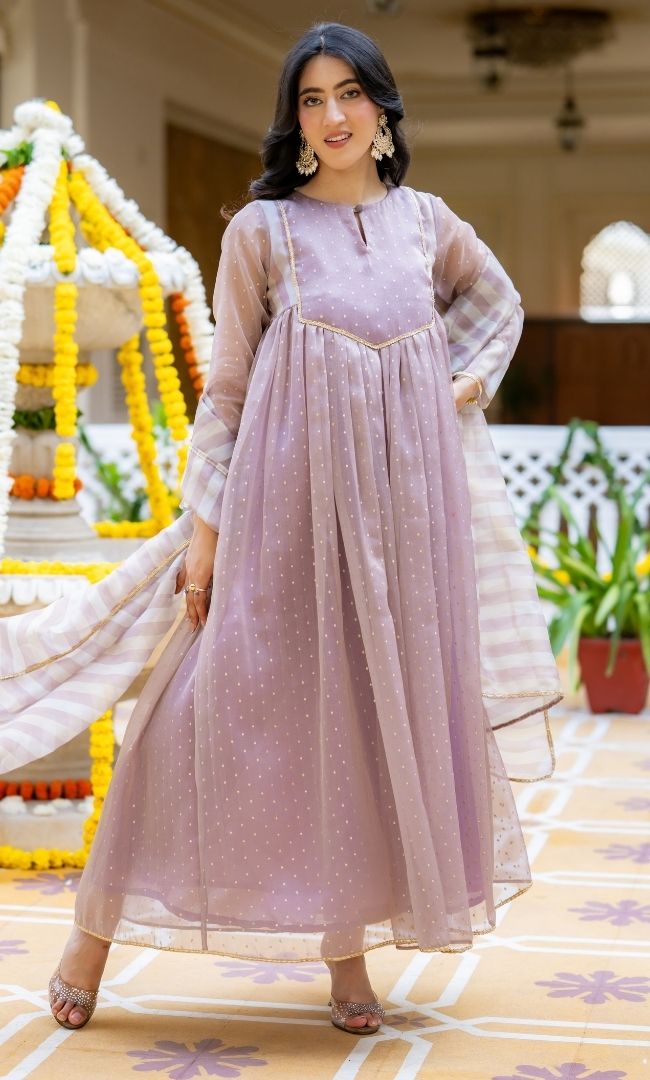 Sarang Lavender Anarkali Set
