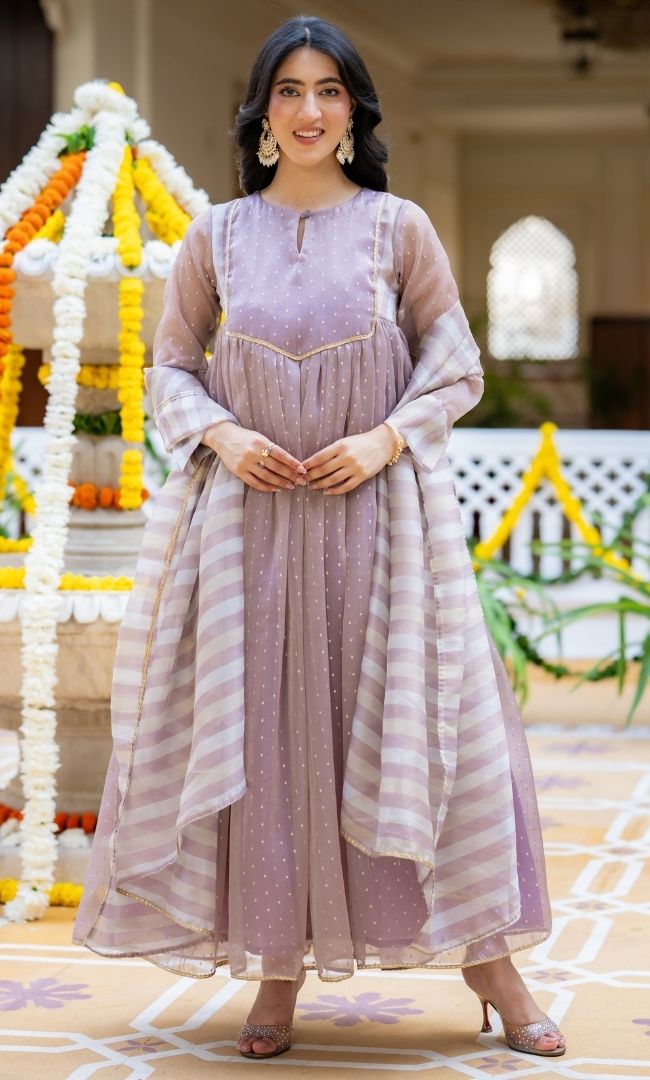 Sarang Lavender Anarkali Set