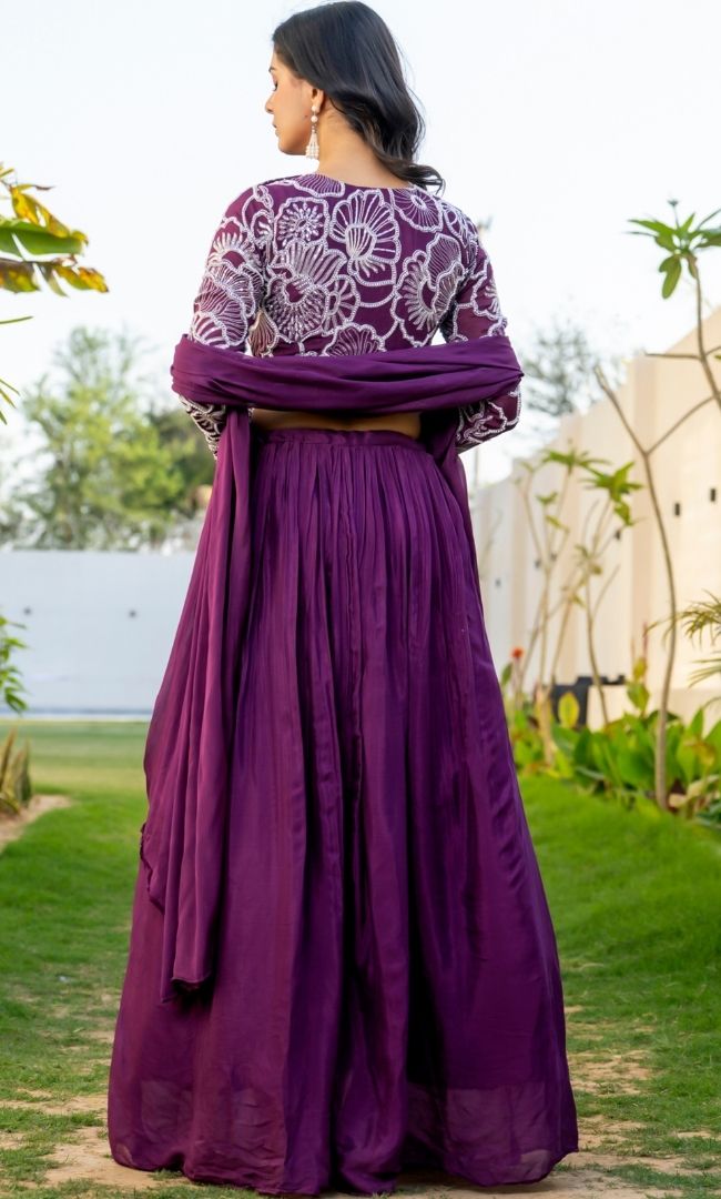Saeed Burgundy Beads Skirt Set