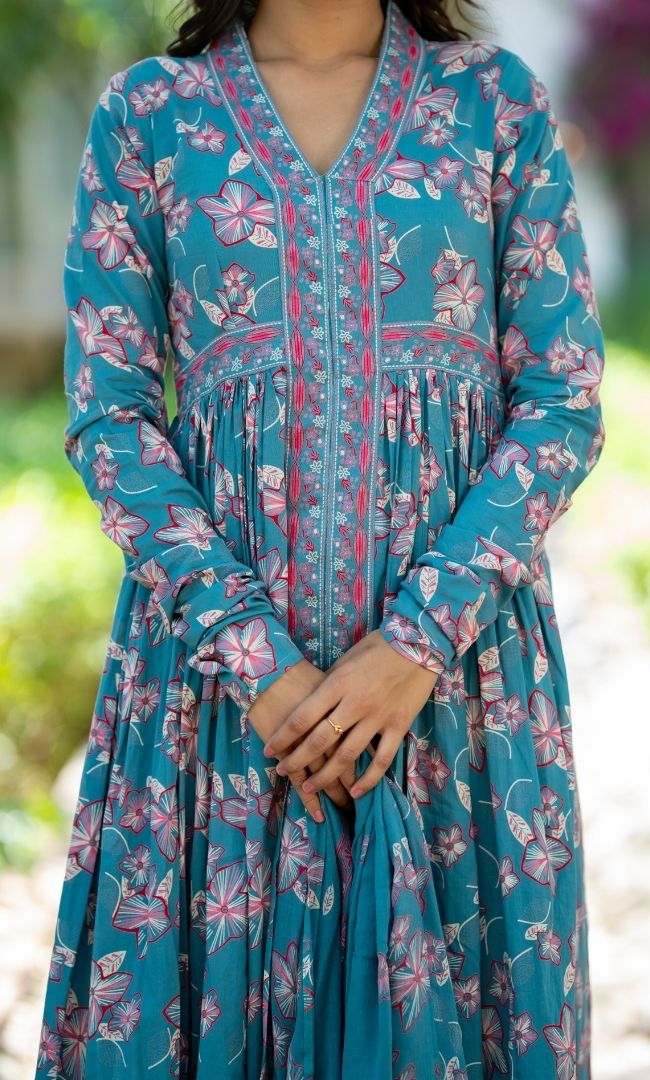 Blue Bloom Anarkali Set