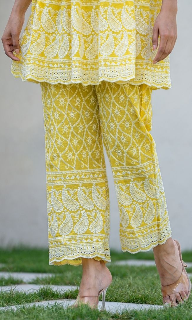 Lemon Chikankari Top Pant Set