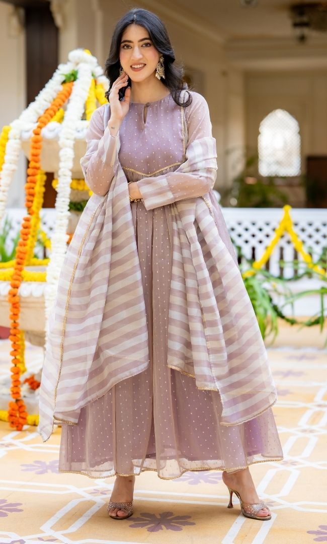 Sarang Lavender Anarkali Set