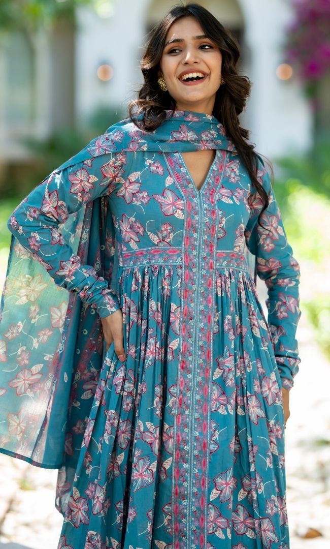 Blue Bloom Anarkali Set