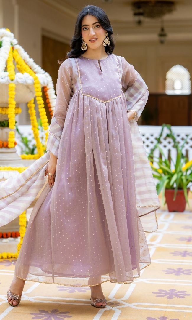 Sarang Lavender Anarkali Set