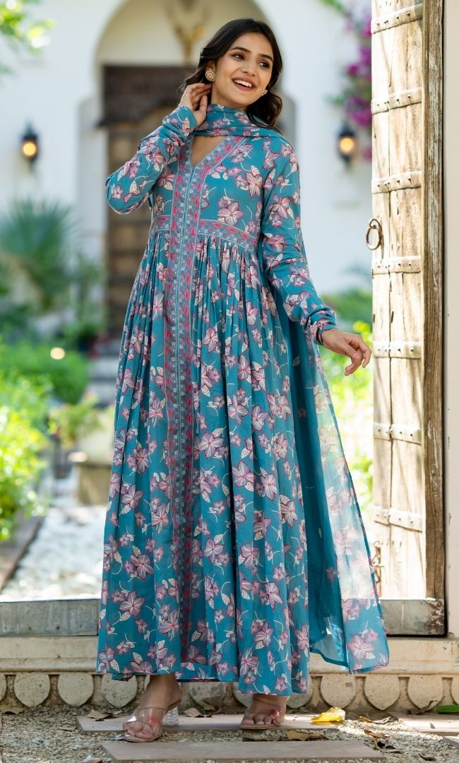 Blue Bloom Anarkali Set