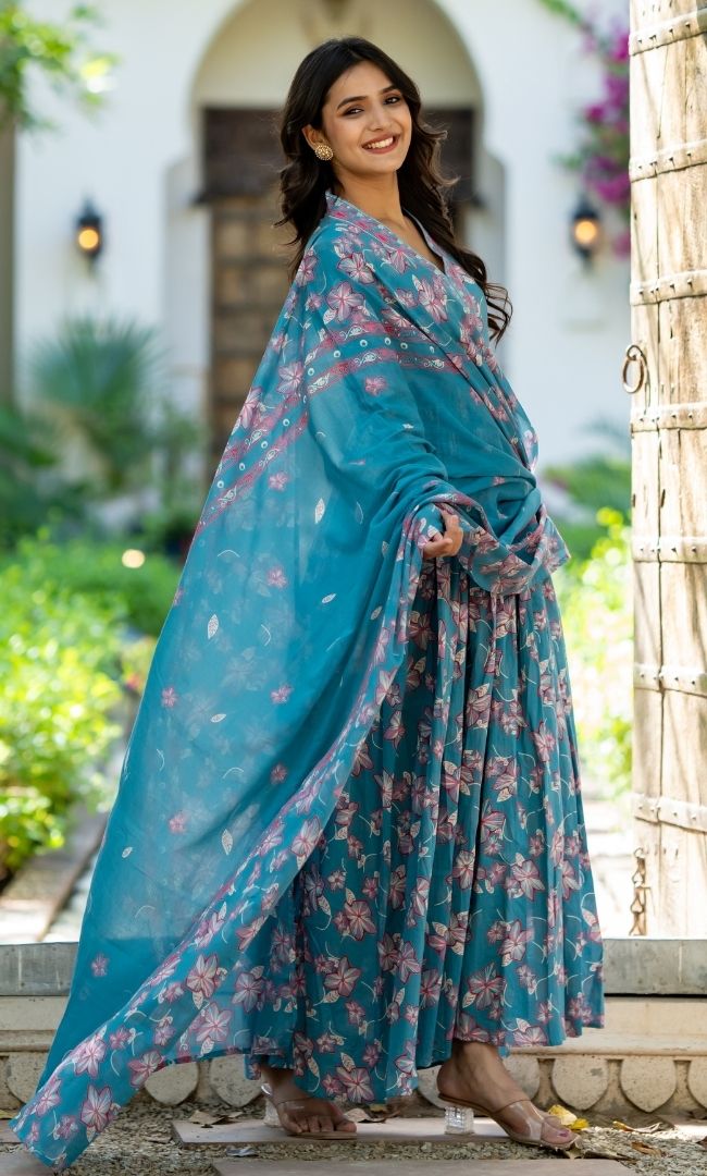 Blue Bloom Anarkali Set