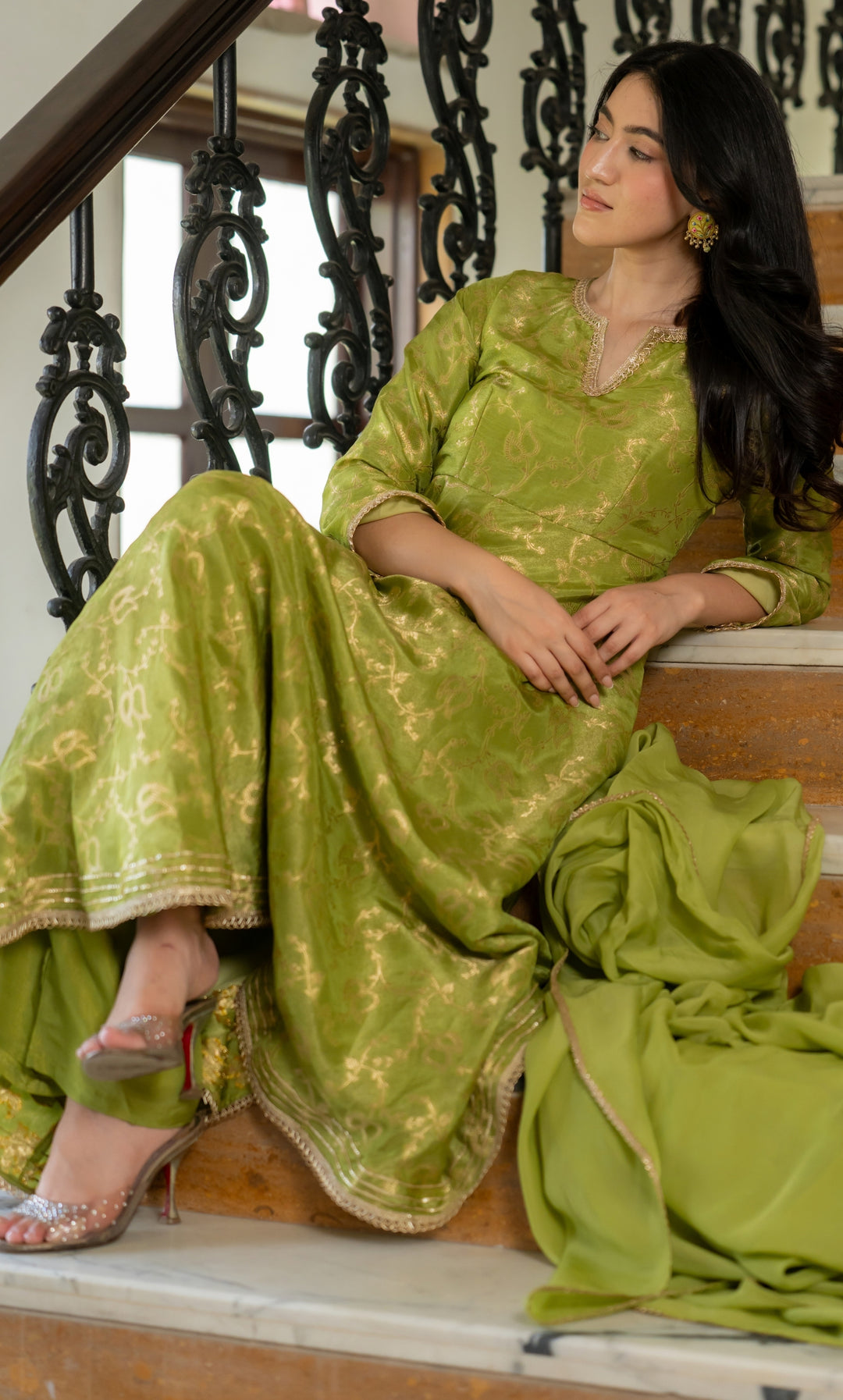 Meher Pista Brocade Anarkali Set