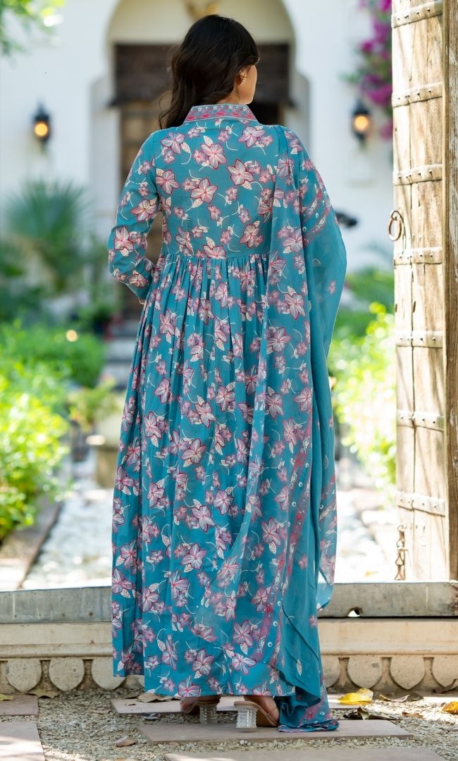 Blue Bloom Anarkali Set