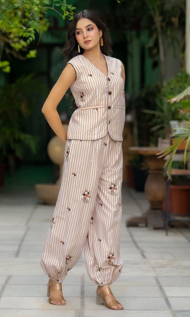 Sandstone Brown Striped Co-Ord Set