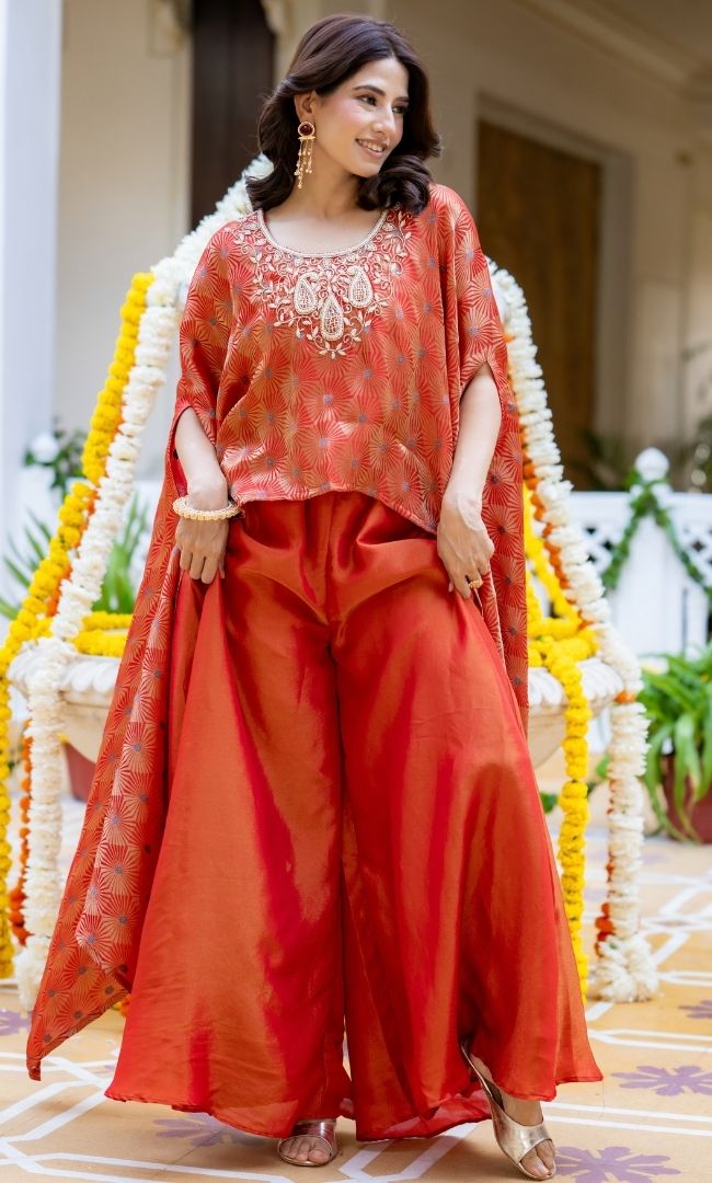 Evara Organge Brocade Cape Set