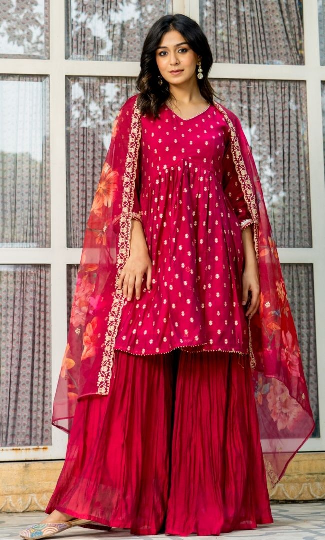 Rouge Pink Chanderi Sharara Set