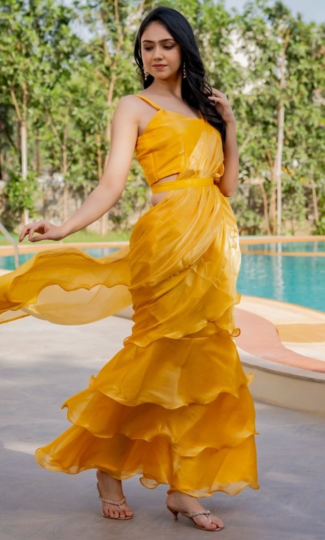 Perry Yellow Ruffle Saree
