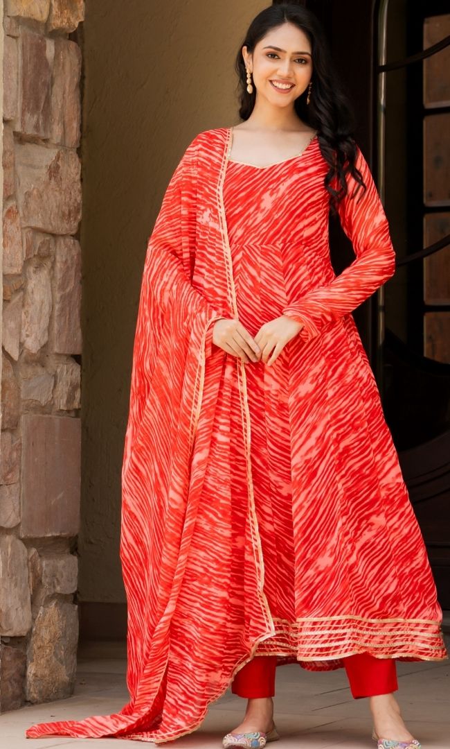 Leheriya Maroon Anarkali Set