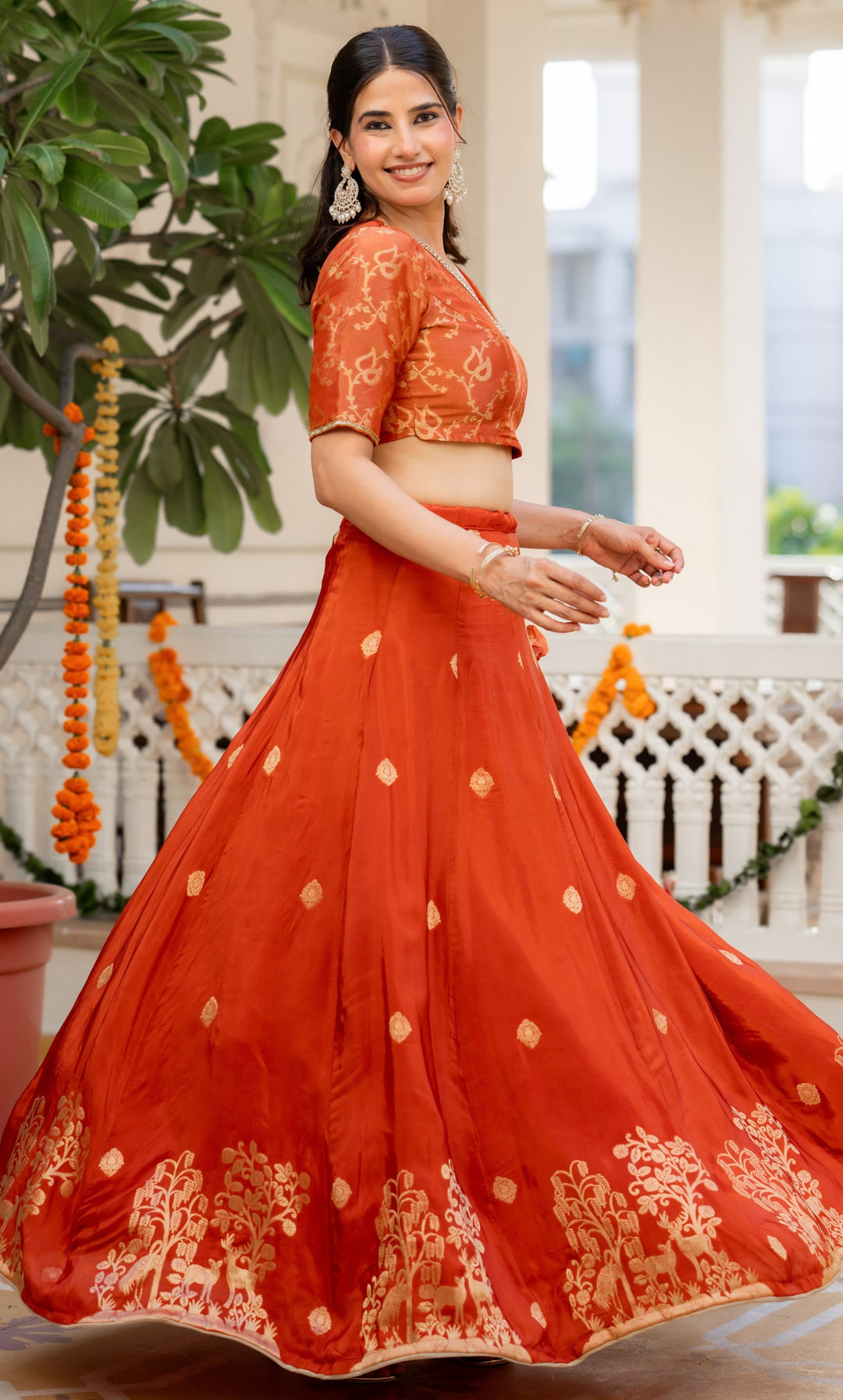 Rania Orange Brocade Lehenga Set