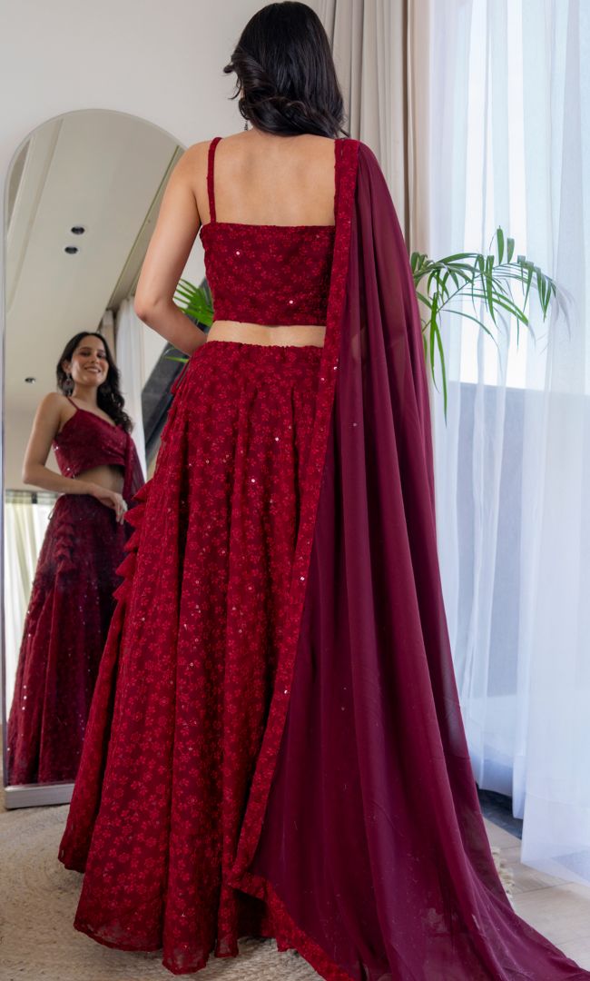 Twilight Maroon Chikankari Lehenga