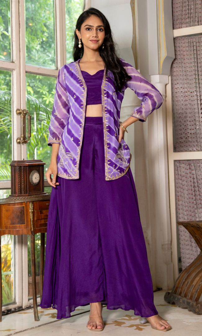 Purple Adaah Leheriya Set