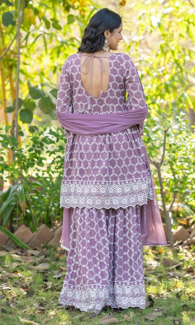 Mauve Chikankari Sharara Set