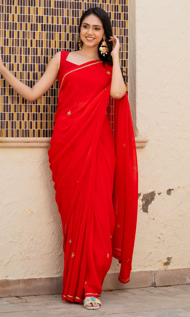 Scarlet Red Handwork Saree