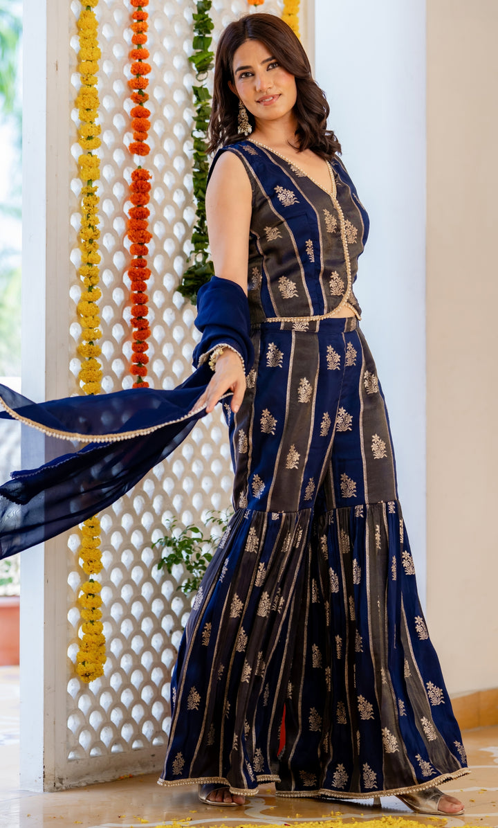 Blue Hour Brocade Sharara Set