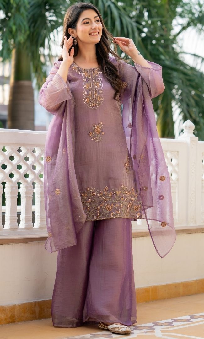 Aveline Purple Embrodiered Suit Set