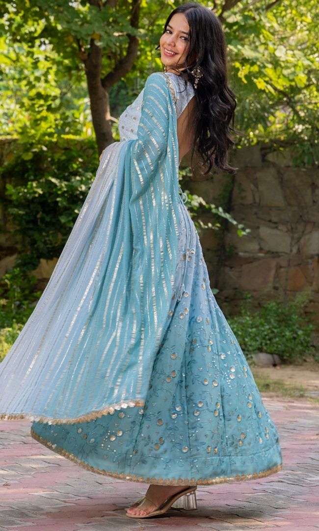 Ocean Blue Embellished Lehenga Set