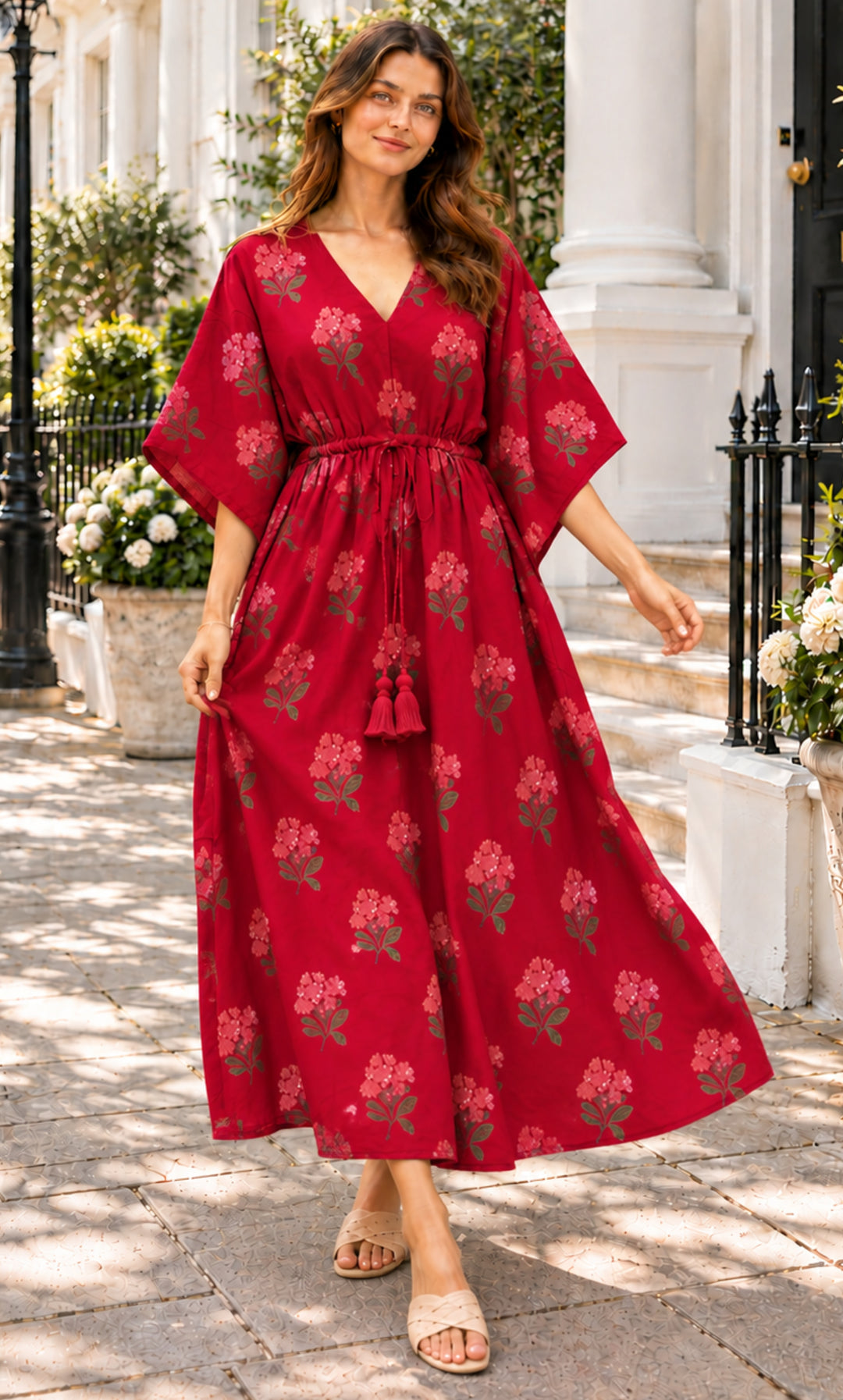 Crimson Rose Floral Kaftan