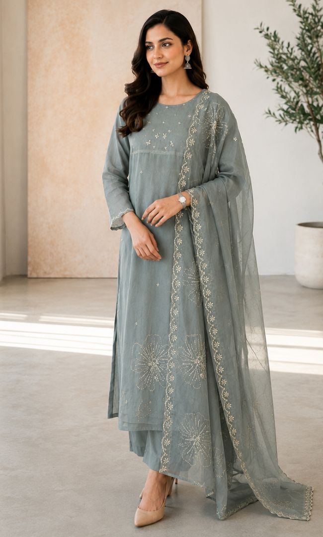 Sage Green Chanderi Suit Set