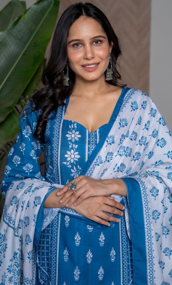 Indigo Printed Suit Set