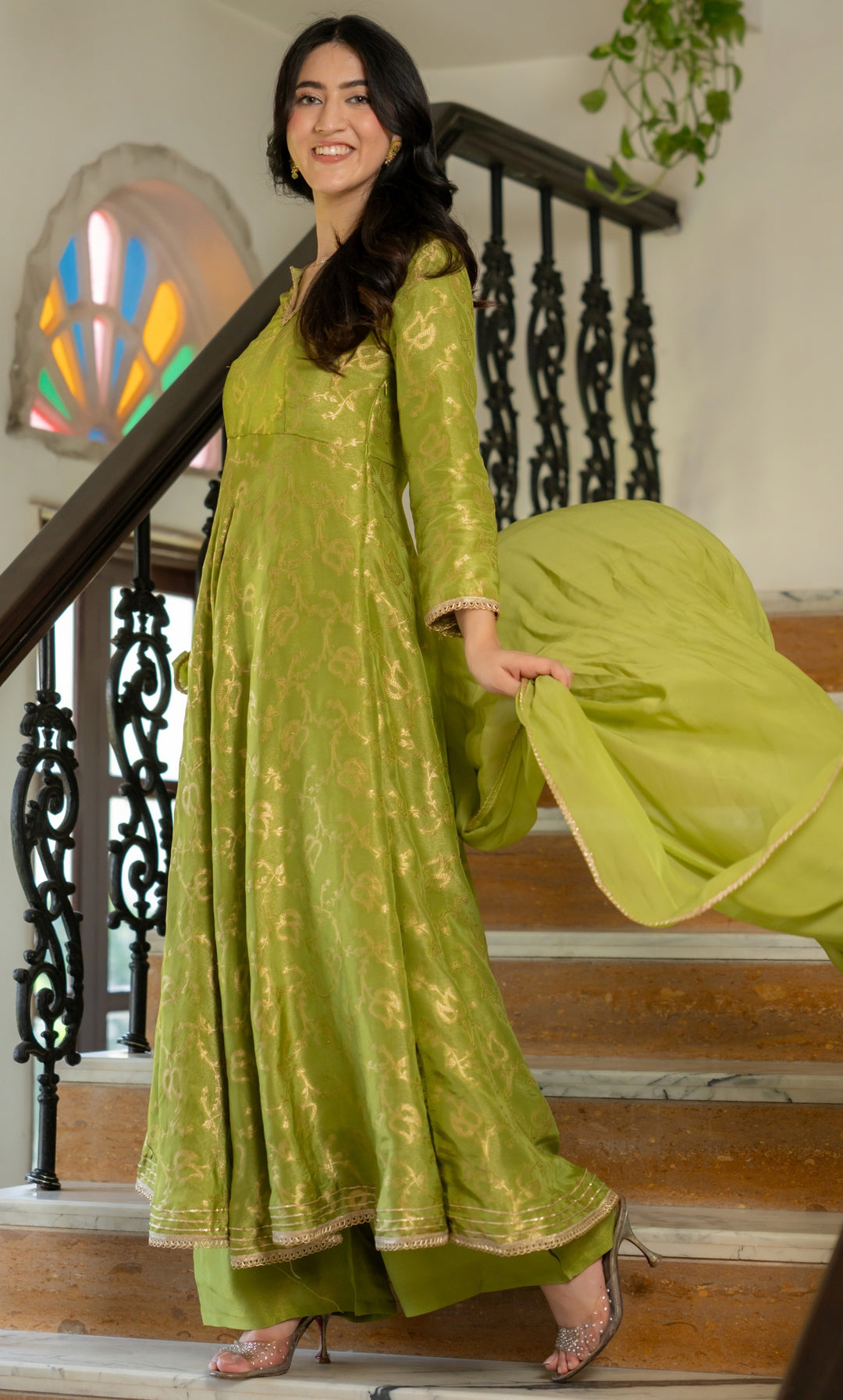 Meher Pista Brocade Anarkali Set