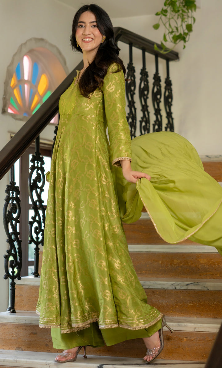 Meher Pista Brocade Anarkali Set