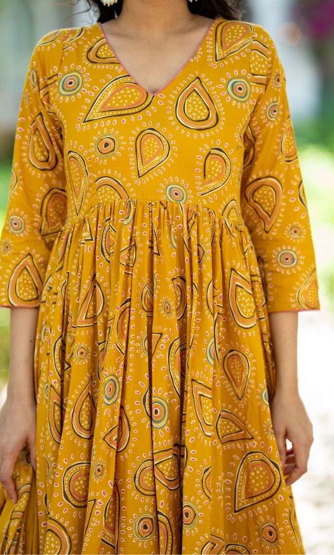 Ajrakh Aura Anarkali Set