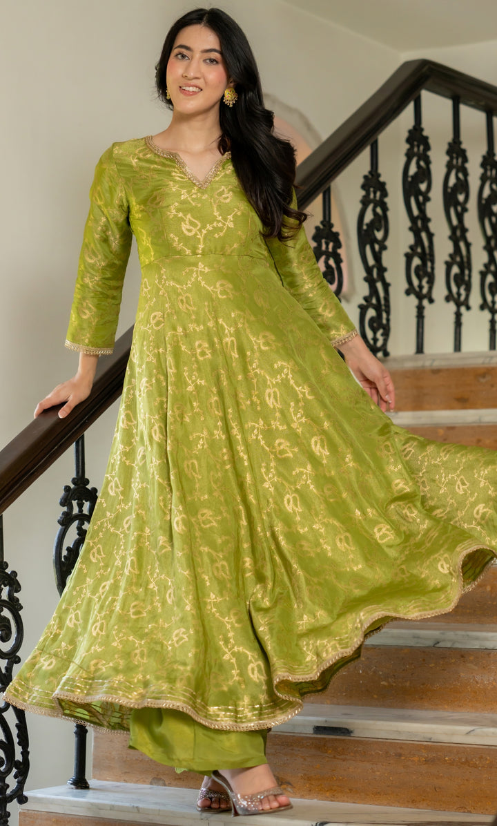 Meher Pista Brocade Anarkali Set