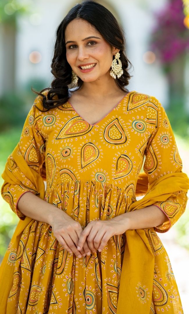Ajrakh Aura Anarkali Set