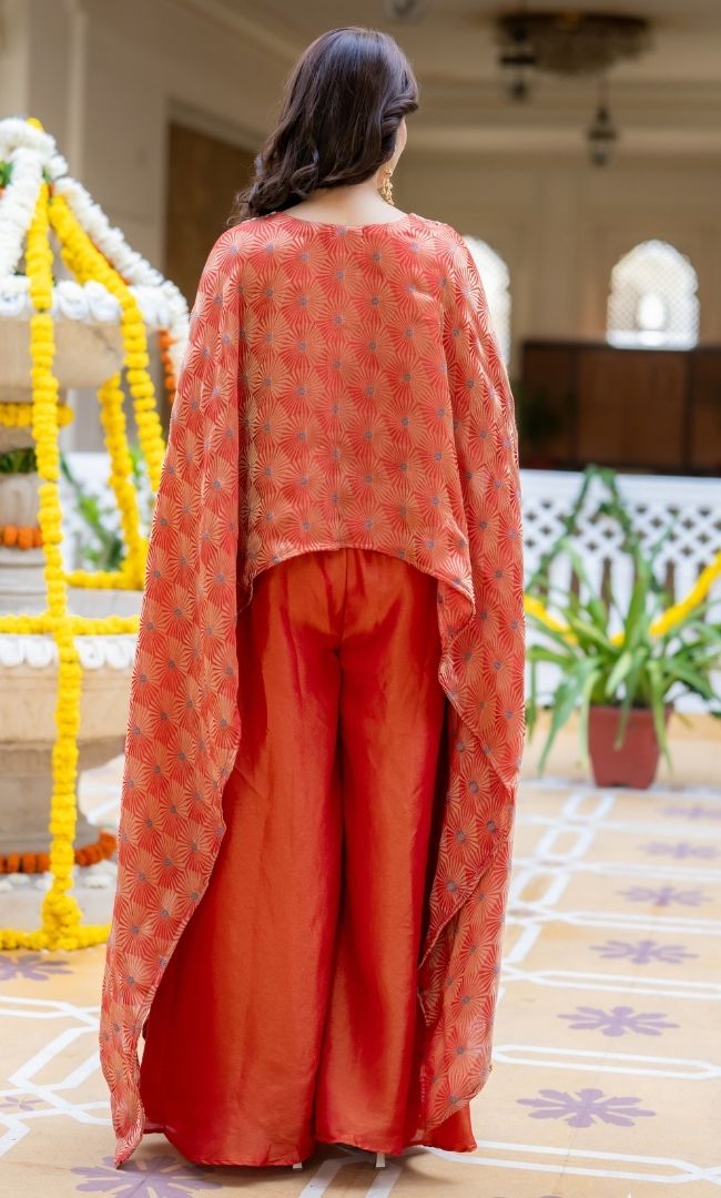 Evara Organge Brocade Cape Set